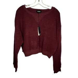 Monrow Burgundy Thick Cropped Sweatshirt nwt